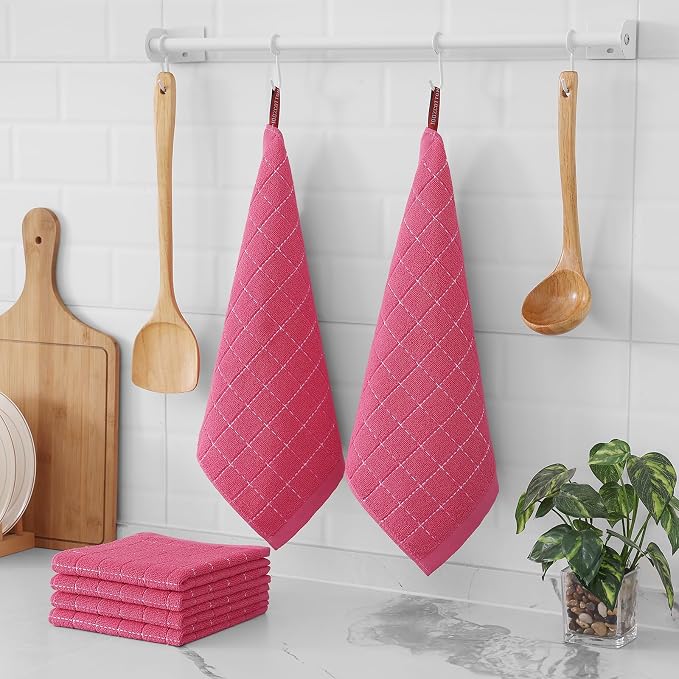 Homaxy 100% Cotton Terry Kitchen Towels, 12 Pack, Rose Red - Image 7