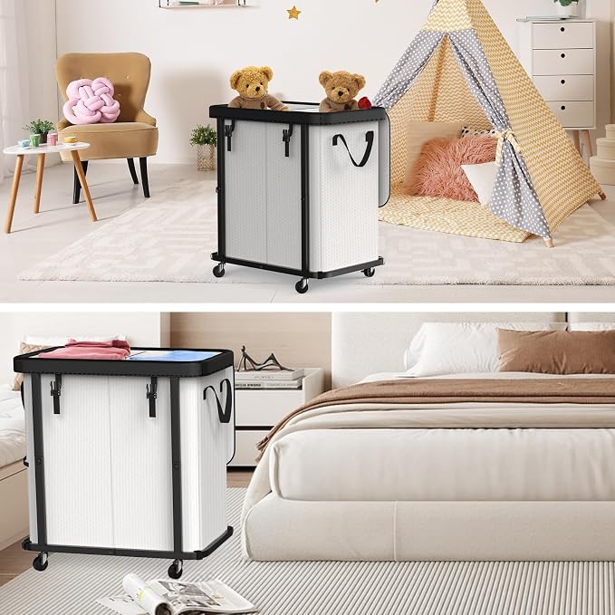 Laundry Basket with Wheels, 190L Laundry Hamper 2 Setion - Image 7