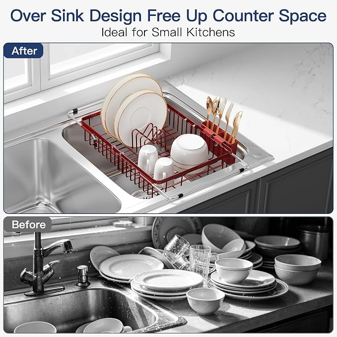 JASIWAY Red Dish Drying Rack Over the Sink - Image 2