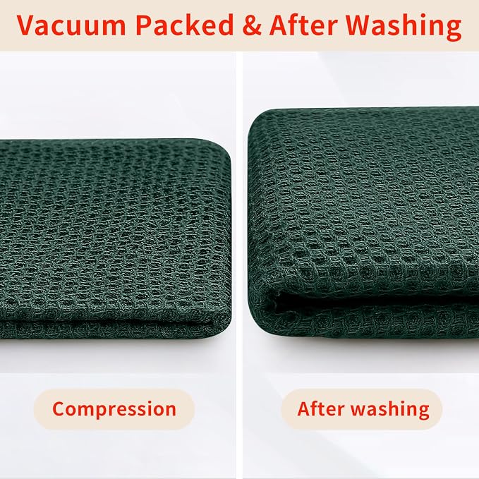 Homaxy 100% Cotton Oversized Waffle Weave Kitchen Towels 8-Pack | Blackish Green - Image 8