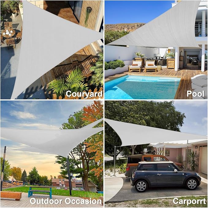 Amagenix Sun Shade Sail 12'X12'X17' Curved Edge Outdoor Shade Canopy Light Grey Breathable 95% UV Block Shade Cloth for Patio Garden Backyard (We Make Custom Size)