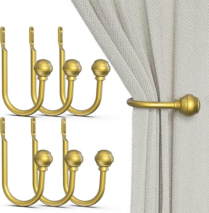 Hion Curtain Holdbacks Gold 6pcs, Curtain Tiebacks Wall Mounted Hooks | Curtain by Hion