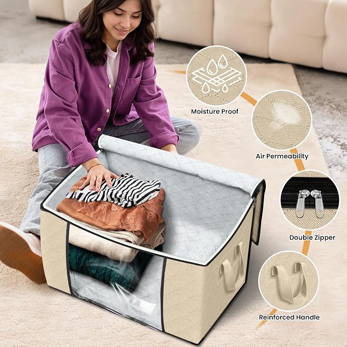 90L Clothes Storage, Foldable Thick Fabric Blanket Storage Bags | Foldable - Image 4