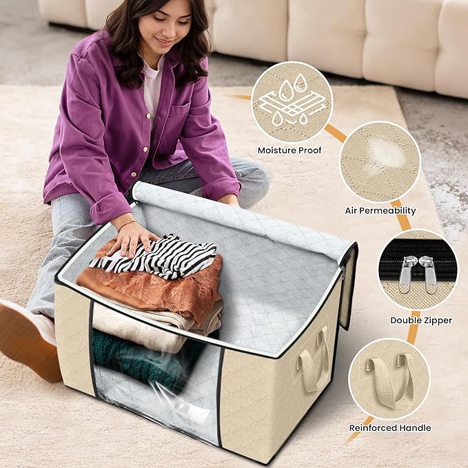 90L Clothes Storage, Foldable Thick Fabric Blanket Storage Bags | Foldable - Image 4