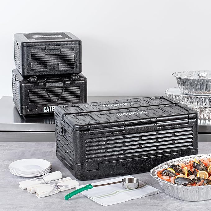 Restaurantware-Cater Tek 42 Quart Catering Hot Box, 1 Top Load Insulated Food Pan Carrier - Holds 1 Full Size 8â€ Deep Pan, Collapsible, Black EPP Plastic Food Box With Handles, Portable, For Buffet