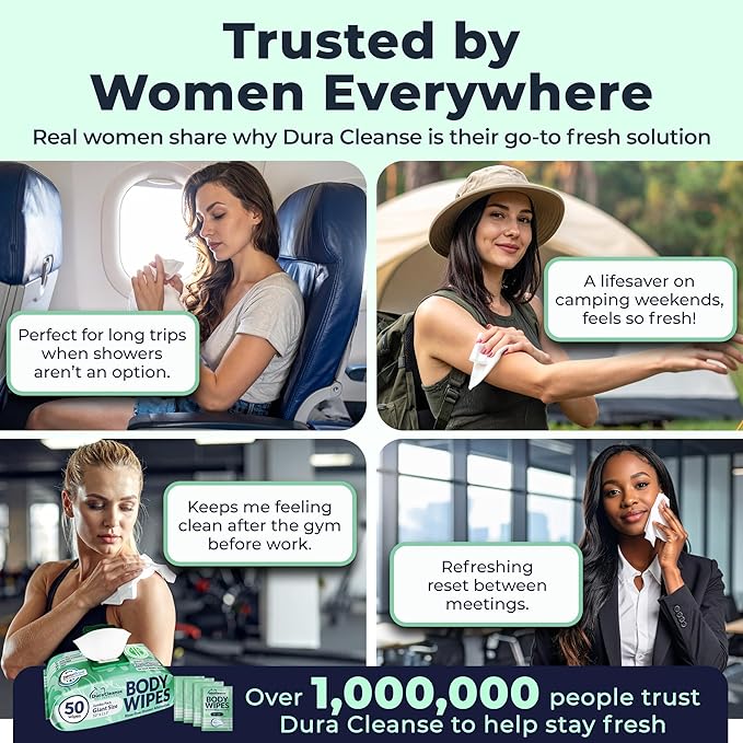 Body Wipes for Women, Extra Moist No Rinse Bathing Wipes-50 XL Shower Cloths + 4 Travel Size Bath Sheets -10x11.5" After Gym & Post Workout Deodorant, Disposable Washcloths, Womens Hygiene Essentials
