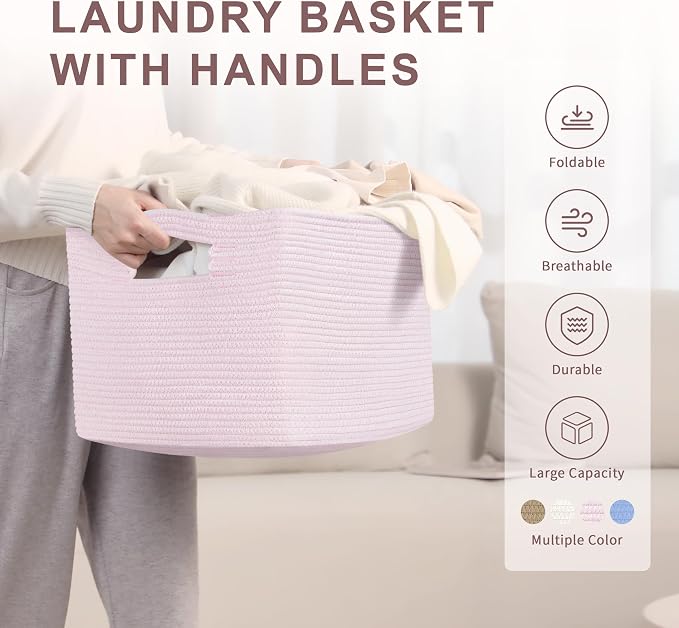 45L Small Woven Laundry Basket Hamper - Image 2