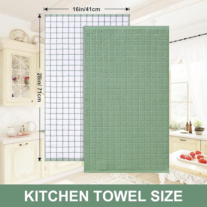 Homaxy Large Premium Cotton Kitchen Towels 16"x 28", 12 Pack, Grass Green - Image 5