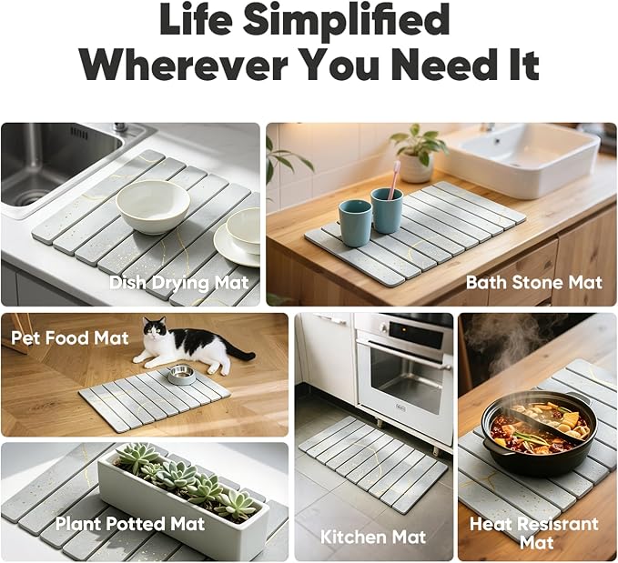 Stone Drying Mat for Kitchen Counter, Quick Diatomaceous Earth Mats for Dishes - Image 7