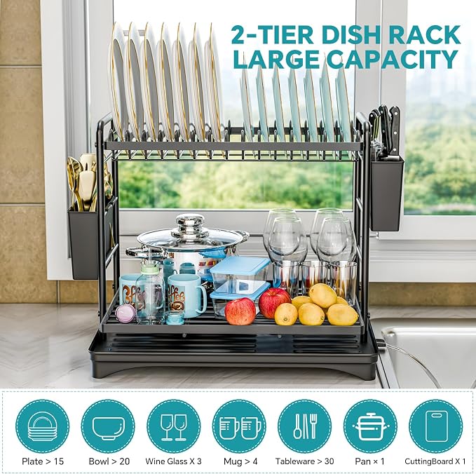 Simple Trending Dish Rack, Dish Drying Rack 2 Tier, Stainless Steel Dish - Image 3