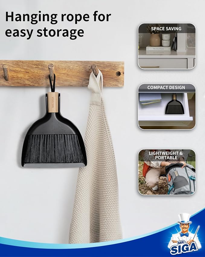 MR.SIGA Mini Dustpan and Brush Set, Bamboo Handle, 1 Set - Image 6