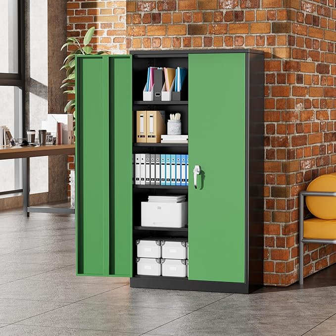 Greenvelly Metal Garage Storage Cabinet with 2 Doors and 4 Adjustable Shelves, 72" HLockable Storage Cabinet,Tall Metal Cabinet Locking File Cabinet for Office,Home, Garage, Gym, School