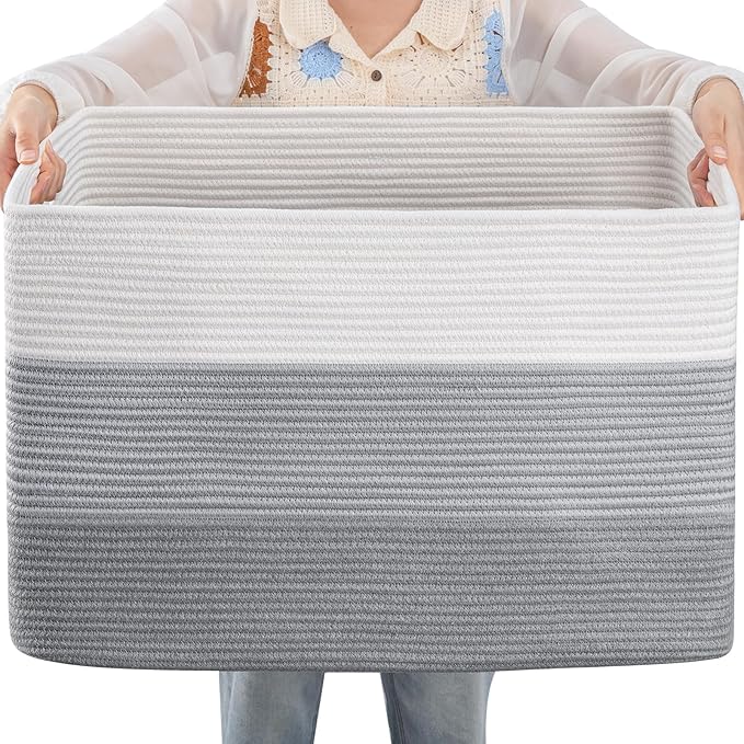 OIAHOMY Blanket Basket Laundry Basket Dog Toy Basket 108L Gradient Grey by MasterofSpaceOptimization