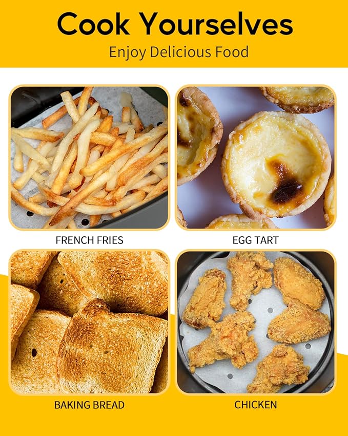 Katbite 9 Inch Air Fryer Liners, 120 Non-Stick Perforated Parchment Papers for Air Fryer, Bamboo Steamer Liners