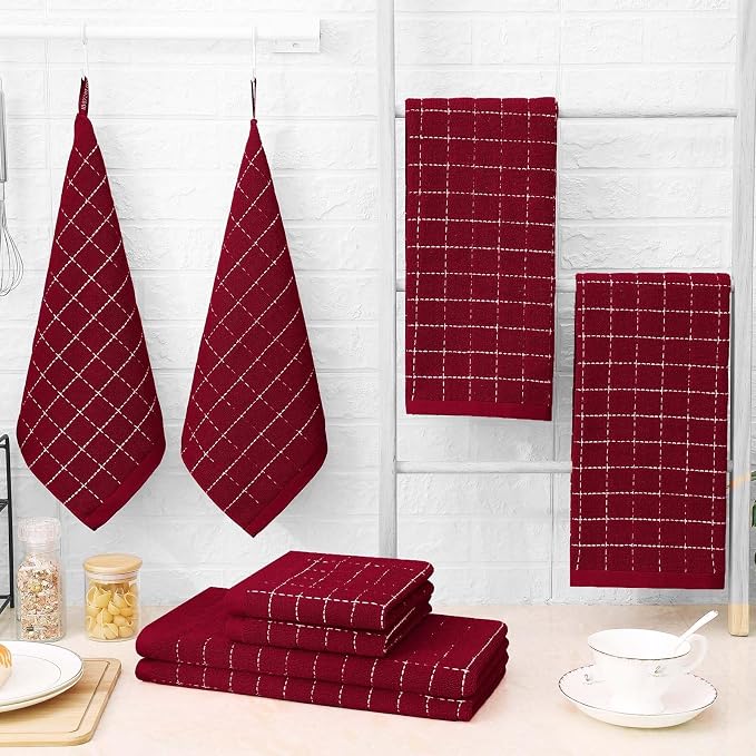Homaxy Kitchen Towels and Dishcloths Set, Brick Red - Image 8