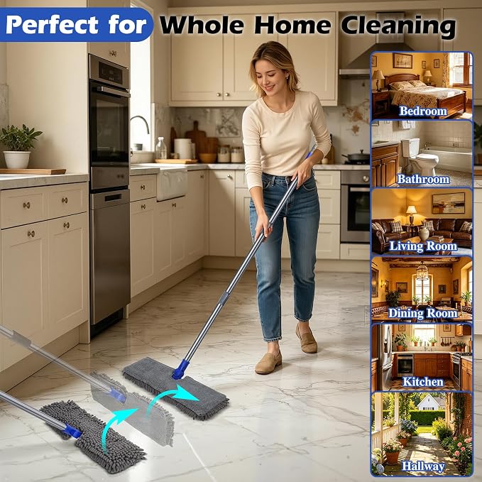 Two Sided Dust Mop for Floor Cleaning, 360°Microfiber Mop - Image 9
