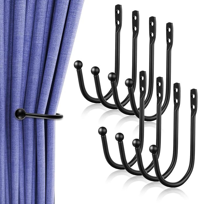 8 Pcs Curtain Tie Backs, Metal Curtain Holdbacks | Wall Mounted, U Shaped by Unknown