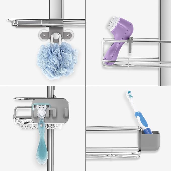 simplehuman X-Large Adjustable Hanging Shower Caddy, Handheld Showerhead - Image 7