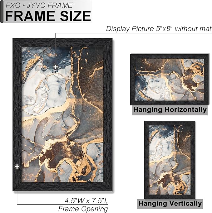 Engineered Wood 5x8 Picture Frame Set of 2, Black Frame for 5 x 8 Inch Picture Poster Photo, Light Weight 5 by 8 Frame with Wood-grain for Wall - 2 Pack/Black/5"x8"