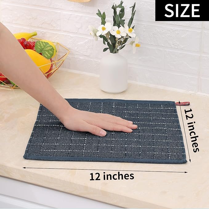 Homaxy 100% Cotton Terry Kitchen Dish Cloths, 6 Pack, Dark Grey - Image 5