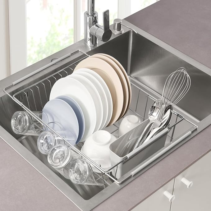Dish Drying Rack Over the Sink Expandable to 24.5" Dish Drainer — Space-Saving by SweetHomeCollection