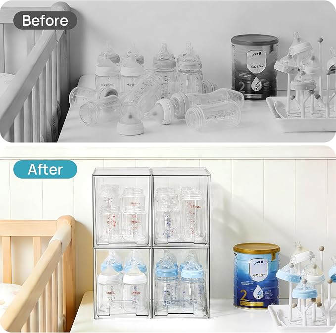Vtopmart Clear Stackable Storage Drawers, 4 Pack Tall Plastic Organizers | - Image 4