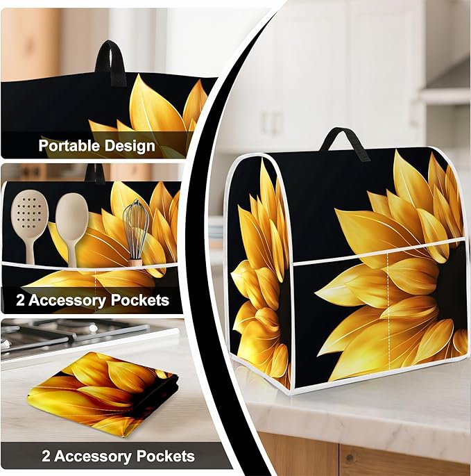 Stand mixer cover with handle and storage bag, reusable and washable, stylish retro floral design, keeps kitchen countertops clean and tidy (fits 6-8 quart mixers).