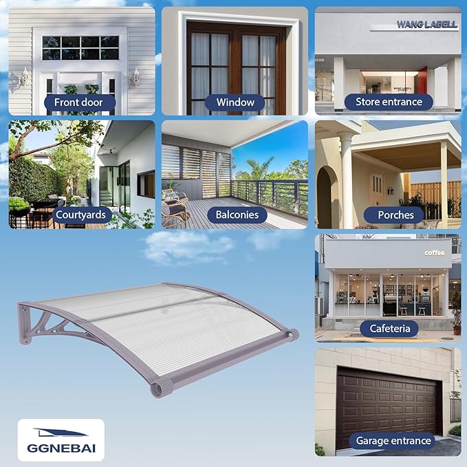 Awning for Door Entrance with Drainage Sink,32x80 Inch Awnings for Doors,Window Canopy Exterior with Plastic Steel Bracket,Polycarbonate Cover,UV,Rain,Snow Protection for House,Porch,Patio,Deck