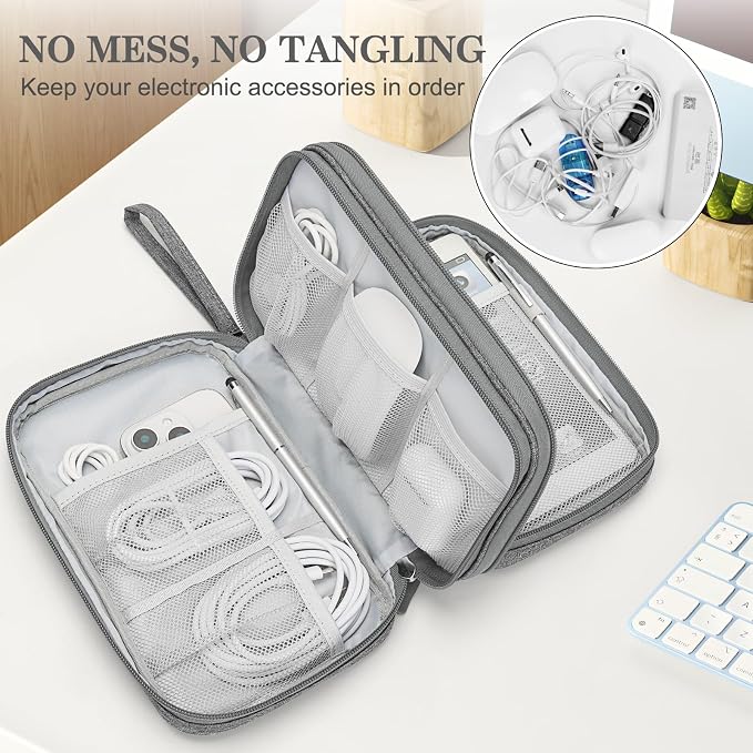 FYY Electronic Organizer, Travel Tech Pouch Bag, Dark Grey | Wrist Strap - Image 5