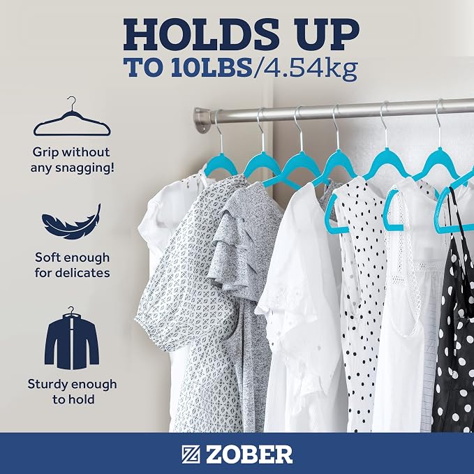 Zober Turquoise Velvet Hangers 50 Pack, Slim Non Slip Clothes Hangers | Slim - Image 4