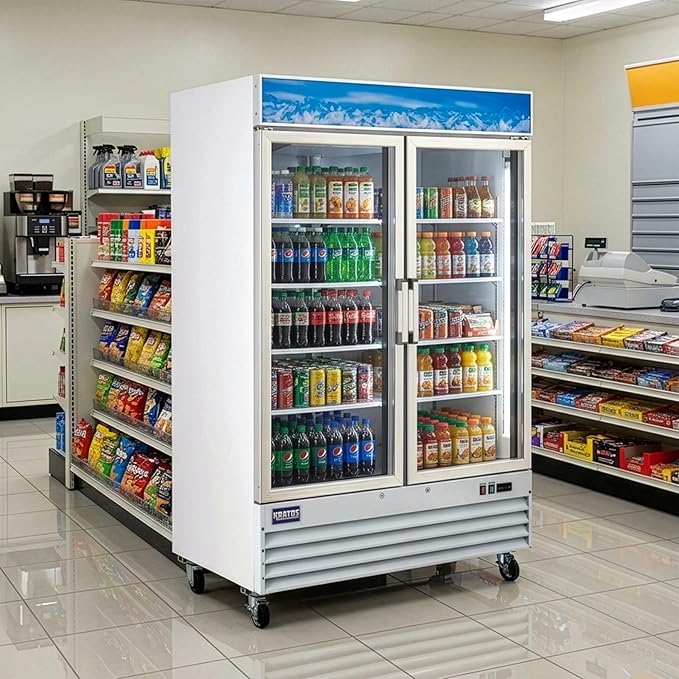 Kratos Commercial Two Door Merchandising Refrigerator, Two Swing Door Mobile White Display Refrigerator for Shops and C Stores, 53" Wide, LED Lighting, 115V (67K-207)
