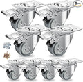 2 inch Caster Wheels, Casters Set of 8 Heavy Duty - CLOATFET Locking Casters, Swivel Caster Wheels with Brake (Top Plate), Non Marking Grey TPR Rubber Castor Wheels for Cart Furniture Workbench