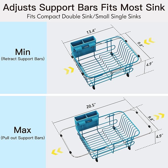 JASIWAY Blue Dish Drying Rack in Sink - Image 4