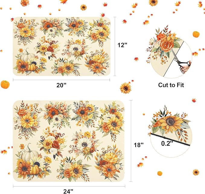 LOKHOM 12"x20" Fall Dish Drying Mat，Autumn Harvest Pumpkin Sunflower | - Image 5