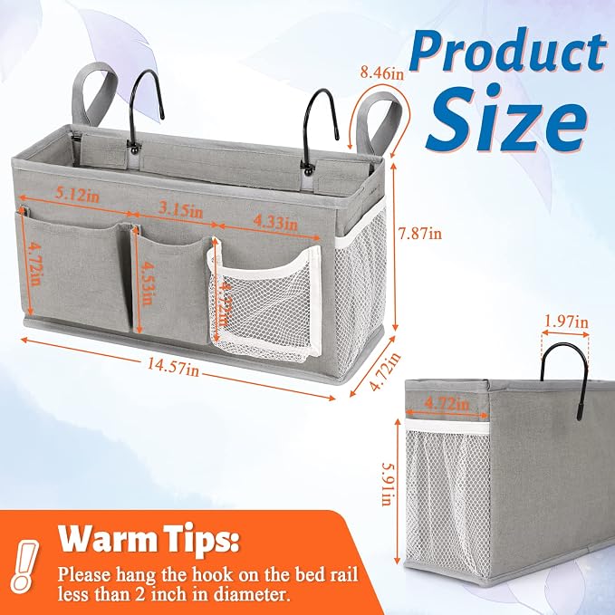 Bedside Caddy, Bedside Storage Bag Hanging Organizer - Image 6