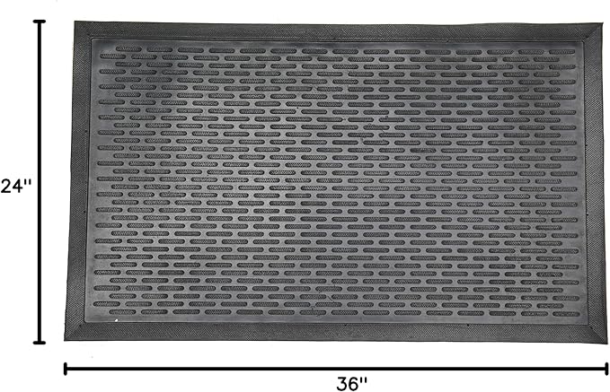 Ottomanson Heavy Duty Rubber Floor Mat – Non-Slip, Waterproof, Easy to Clean – Utility Rug for Entryway, Kitchen, Garage, or Patio – Stain Resistant, Hose Washable – 24" x 36", Black