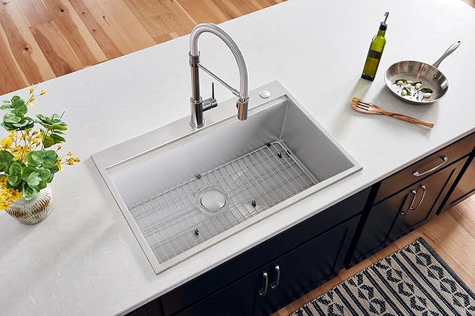 Ruvati 33 x 22 inch Workstation Drop-in Topmount Kitchen Sink 16 Gauge Stainless Steel Single Bowl - RVH8003