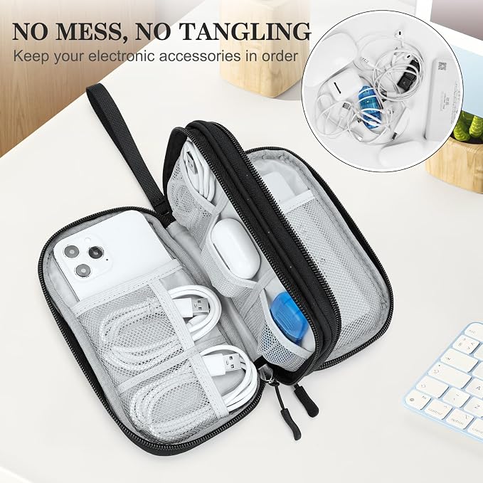 FYY Electronic Organizer, Travel Tech Pouch, Cable Organizer Black Quilted | - Image 5