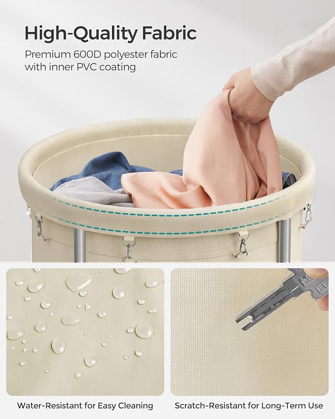 SONGMICS Laundry Basket with Wheels, Steel Frame, Removable Bag - Image 5