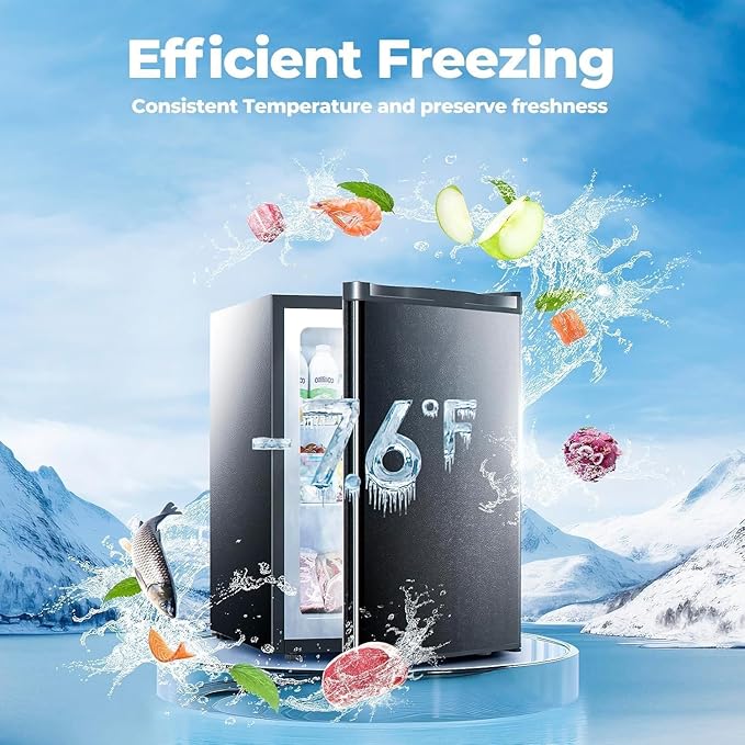 3.0 Cu.ft Small Freezer, Mini Upright Freezer with 7 Adjustable Thermostat, Removable Shelves, Reversible Single Door, for Bedroom/Home/Dorms/Apartment (Black)