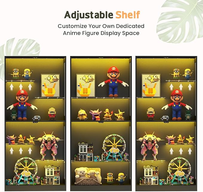 69-Inch Glass Display Cabinet - Curio Cabinet with RGB Lighting, Adjustable Shelves Display Case, for Game Room, Living Room, Bedroom, Black