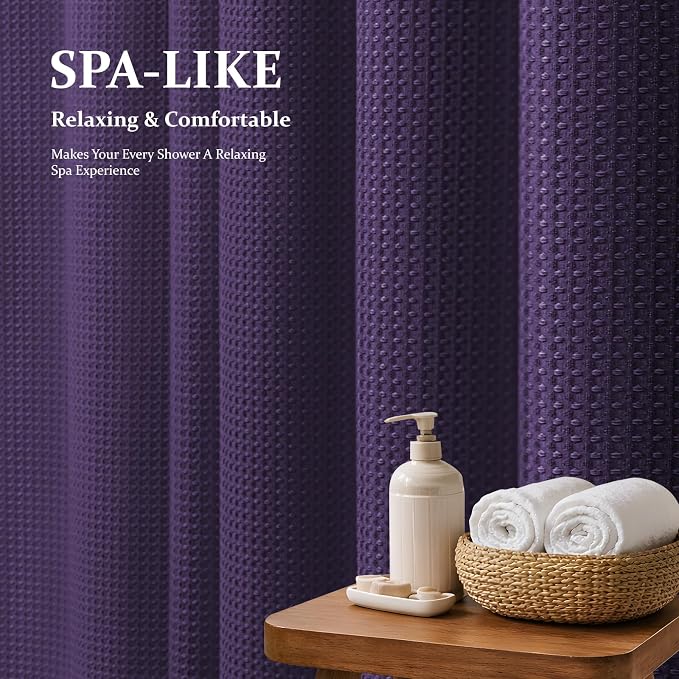 Dynamene Extra Long Waffle Shower Curtain 256 GSM Fabric 72x96 Purple - Image 3