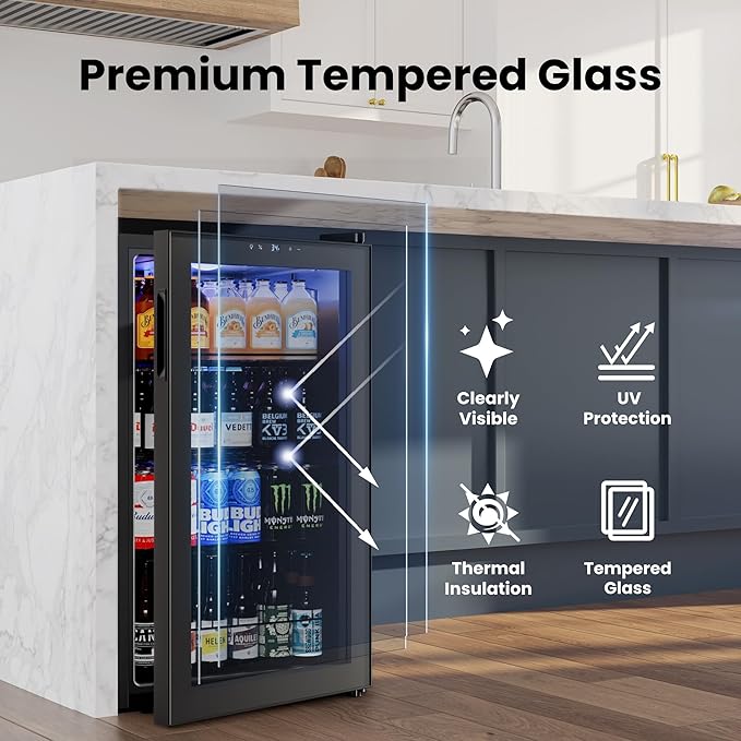 Yeego Beverage Refrigerator Cooler, 130 Cans Mini Fridge with Glass Door Beverage Fridge with Adjustable Shelves for Soda Beer or Wine, Beverage Cooler with Digital Temperature Control for Home Office