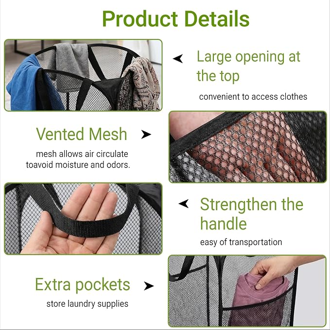 BATTOO Deluxe Strong Mesh Pop up Laundry Hamper Basket - Image 5