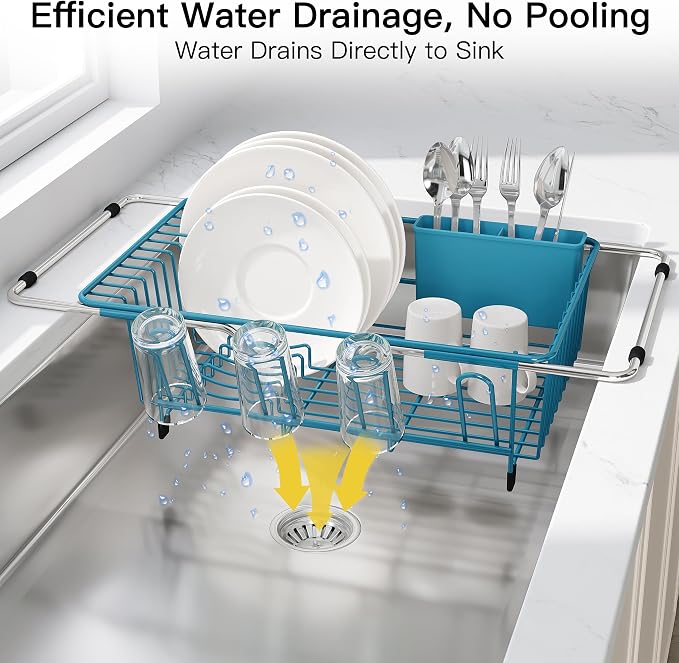 JASIWAY Blue Dish Drying Rack in Sink, Dish Drainer - Image 5