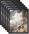 Engineered Wood 9x11 Picture Frame Set of 6, Black Frame for 9 x 11 Inch Picture Poster Photo, Light Weight 9 by 11 Frame with Wood-grain for Wall - 6 Pack/Black/9"x11"