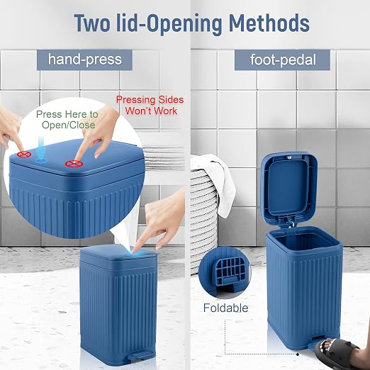 Small Bathroom Trash Can with Lid, 1.9 Gallon Slim Soft Close Step, Kitchen & - Image 3