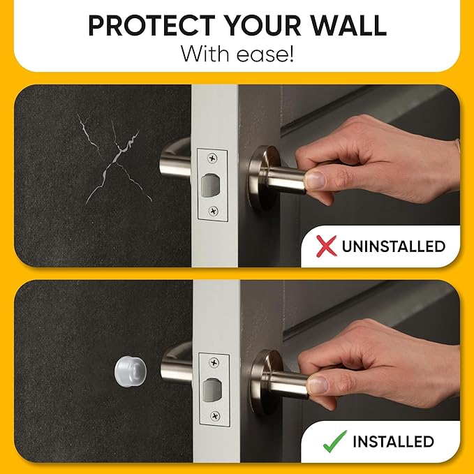 Vellax 16 Clear Silicone Door Bumpers – Self-Adhesive Wall Protectors for Door Knobs, Handles & Headboards – Quiet Rubber Pads for Impact Protection