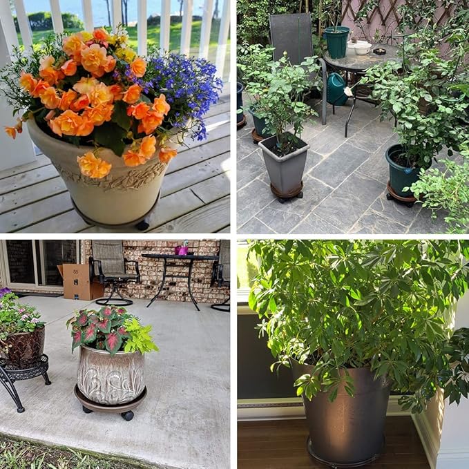 2 Pack Plant Caddy With Wheels 13inch,Round Potted Rolling Plant Stand With Wheels Heavy Duty Flower Pot Rack on Rollers Dolly Trolley Saucer Tray Pallet Plant Rollers with Wheels (13inch, Black)
