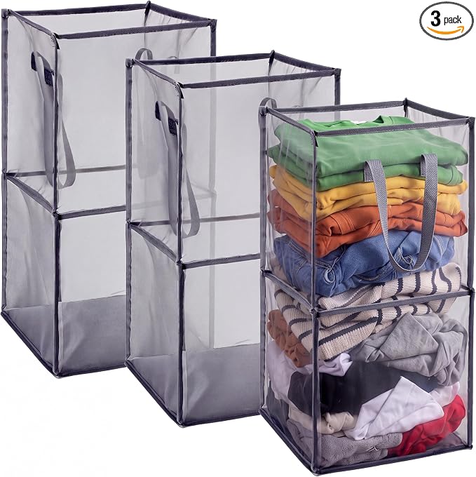 Zopeal 3 Pack Collapsible Mesh Laundry Basket, Double-layer | 13 Inch Square by Zopeal